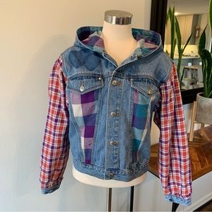 Vintage 80s Patchwork Denim Jacket w Hood